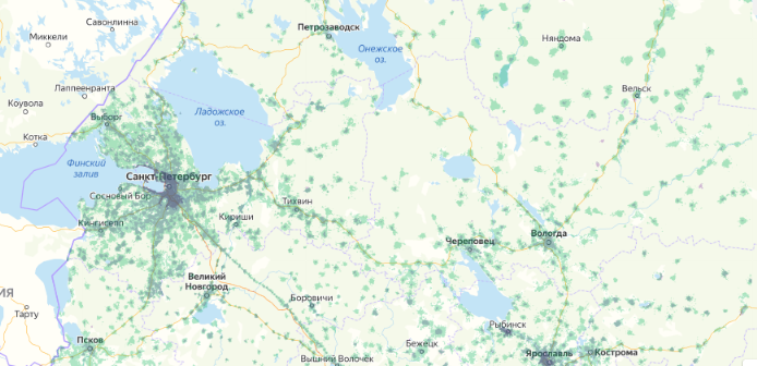 Зона покрытия МТС на карте Элиста 